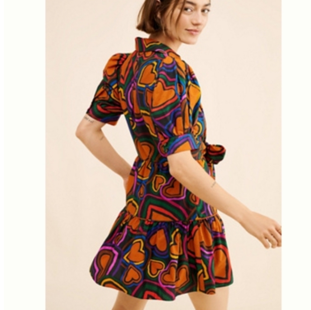 FARM Rio Multicolor Heart-Print Mini Dress - Orange, Purple, Green, Black
